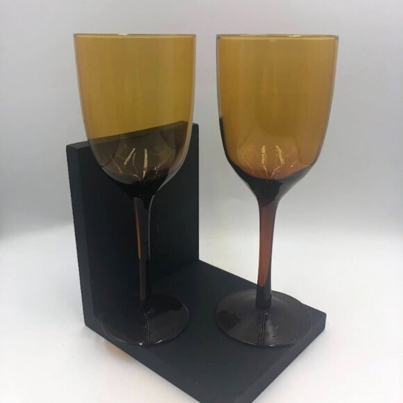 Set of 2 Amber Glass Wine Glasses With Stem Stemware Barware Drinkware - Picture 4 of 13